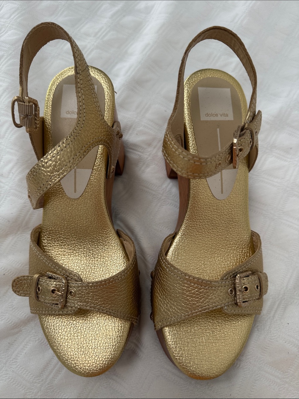 Dolce Vita Metallic Gold Leather Buckle Slingback Heels